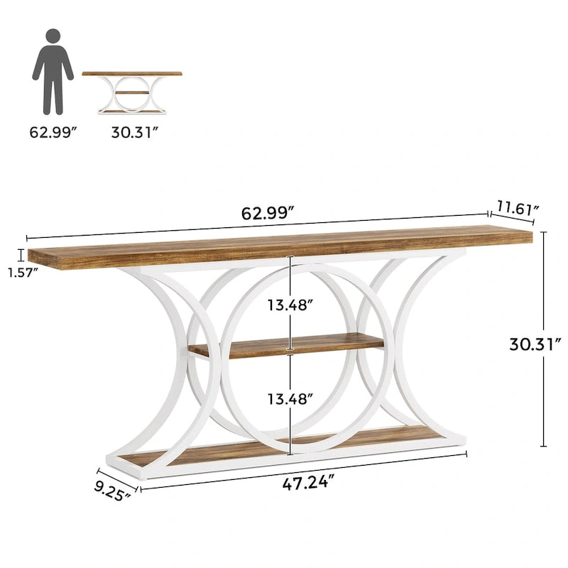 Console d'entrée de 160 cm de long, Table rustique derrière le canapé