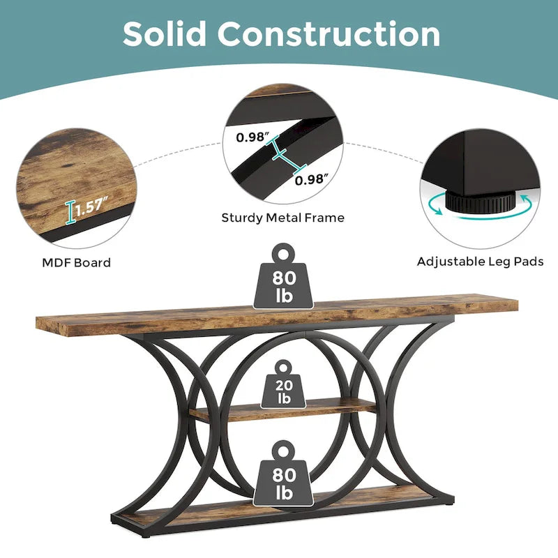 Console d'entrée de 160 cm de long, Table rustique derrière le canapé