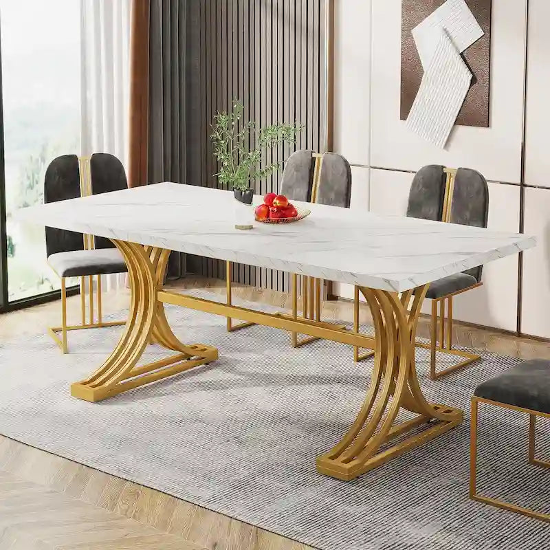 63 Table de salle à manger moderne avec pieds tréteaux pour cuisine salle à manger
