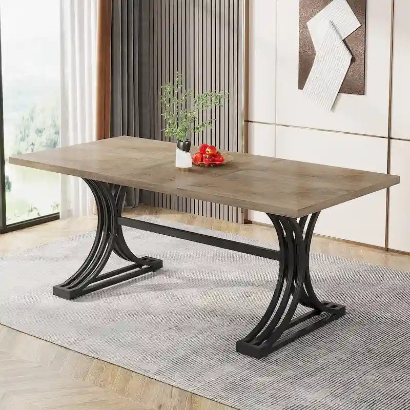 63 Table de salle à manger moderne avec pieds tréteaux pour cuisine salle à manger