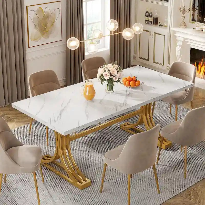 63 Table de salle à manger moderne avec pieds tréteaux pour cuisine salle à manger