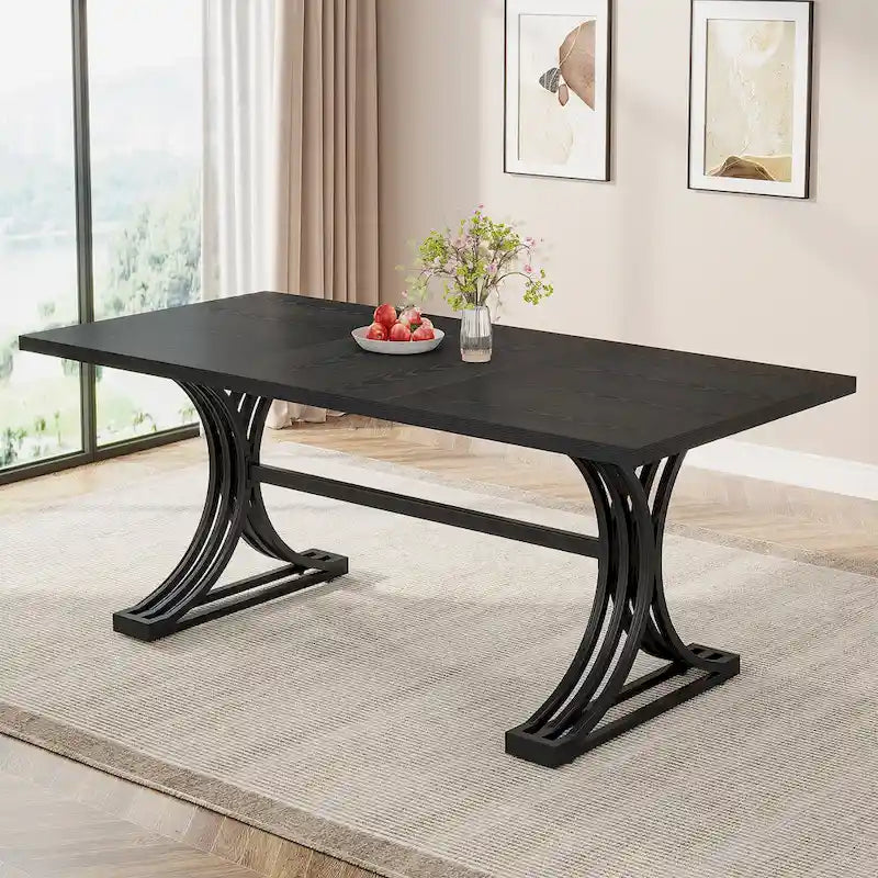63 Table de salle à manger moderne avec pieds tréteaux pour cuisine salle à manger