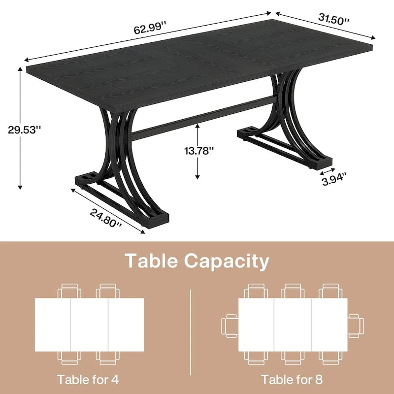 63 Table de salle à manger moderne avec pieds tréteaux pour cuisine salle à manger