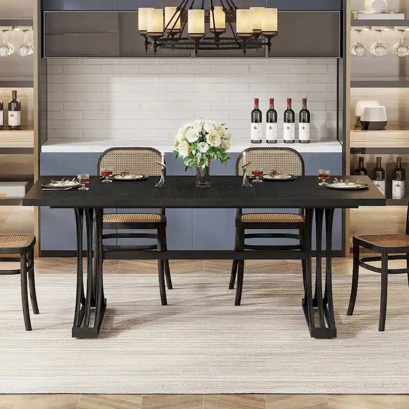 63 Table de salle à manger moderne avec pieds tréteaux pour cuisine salle à manger