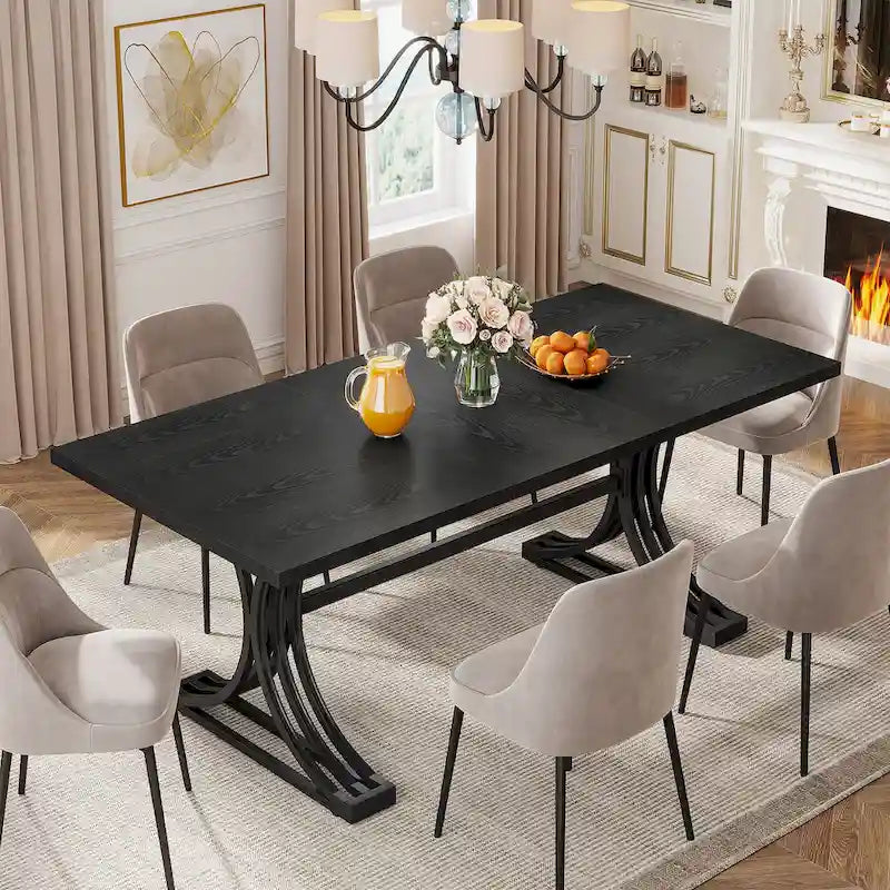 63 Table de salle à manger moderne avec pieds tréteaux pour cuisine salle à manger