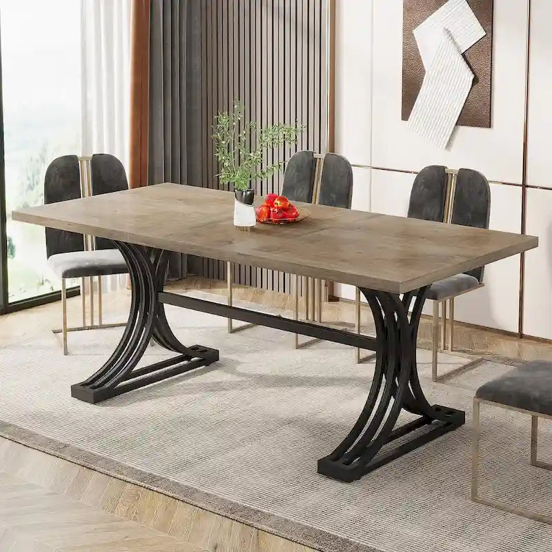 63 Table de salle à manger moderne avec pieds tréteaux pour cuisine salle à manger
