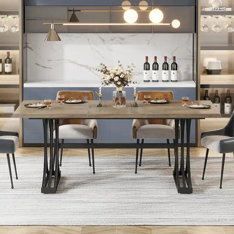 63 Table de salle à manger moderne avec pieds tréteaux pour cuisine salle à manger