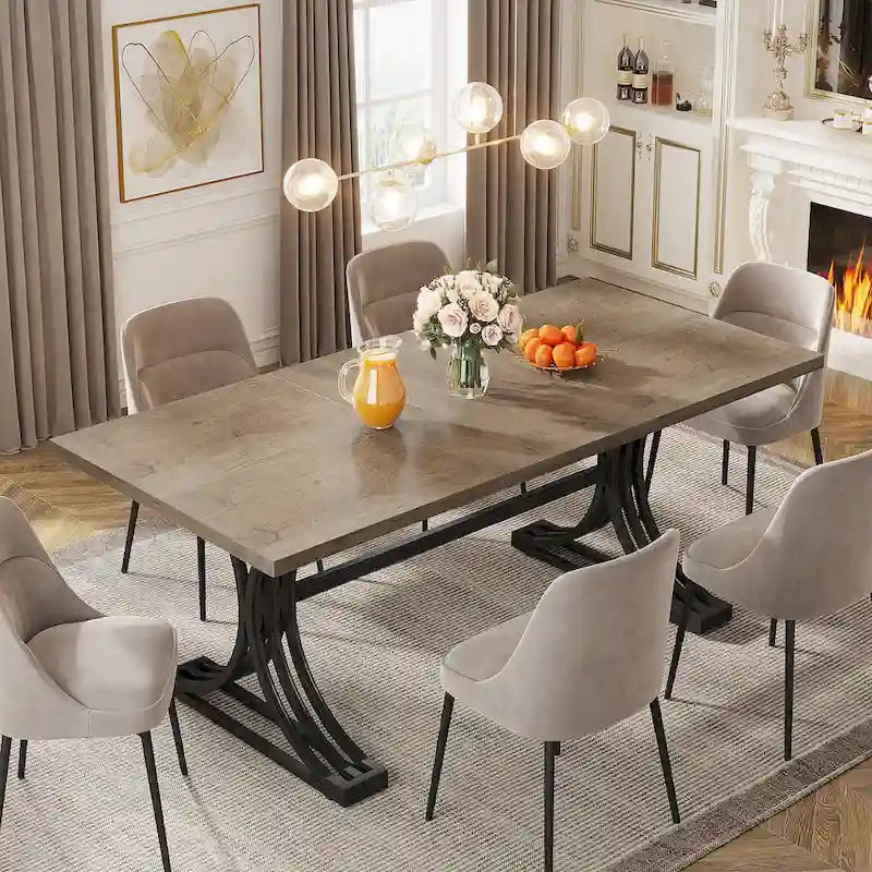 63 Table de salle à manger moderne avec pieds tréteaux pour cuisine salle à manger
