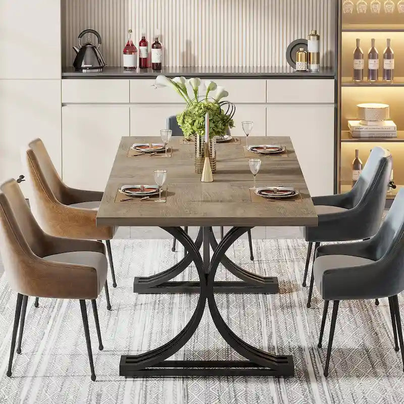 63 Table de salle à manger moderne avec pieds tréteaux pour cuisine salle à manger