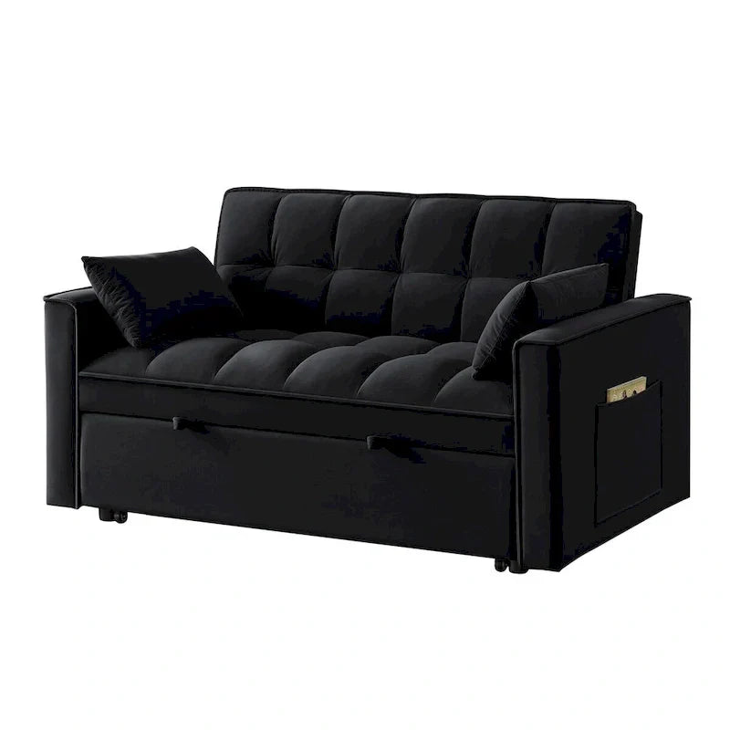 Canapé-lit convertible 4-en-1 – Causeuse en velours – Lit d'appoint avec dossier inclinable, 2 poches latérales
