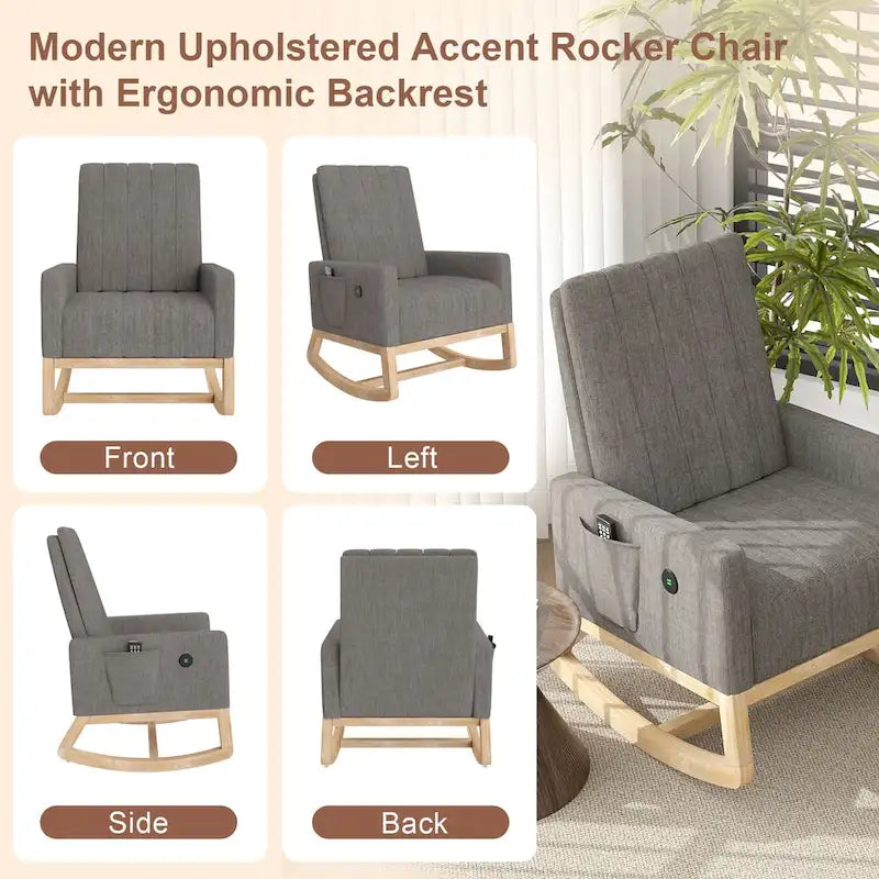 Fauteuil à bascule réglable, fauteuil à bascule de chambre de bébé avec dossier haut et repose-pieds réglables