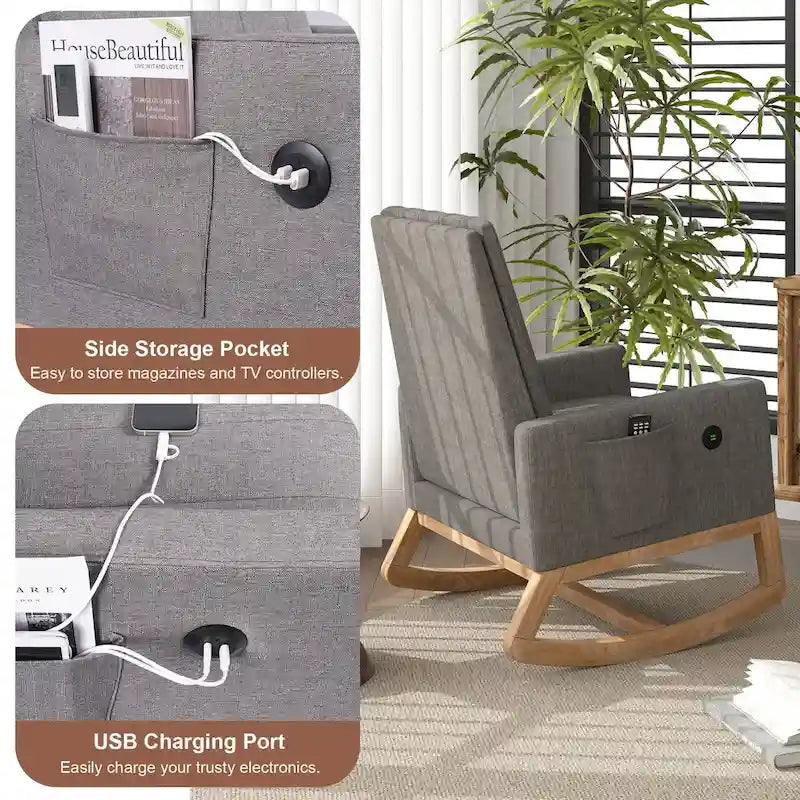 Fauteuil à bascule réglable, fauteuil à bascule de chambre de bébé avec dossier haut et repose-pieds réglables