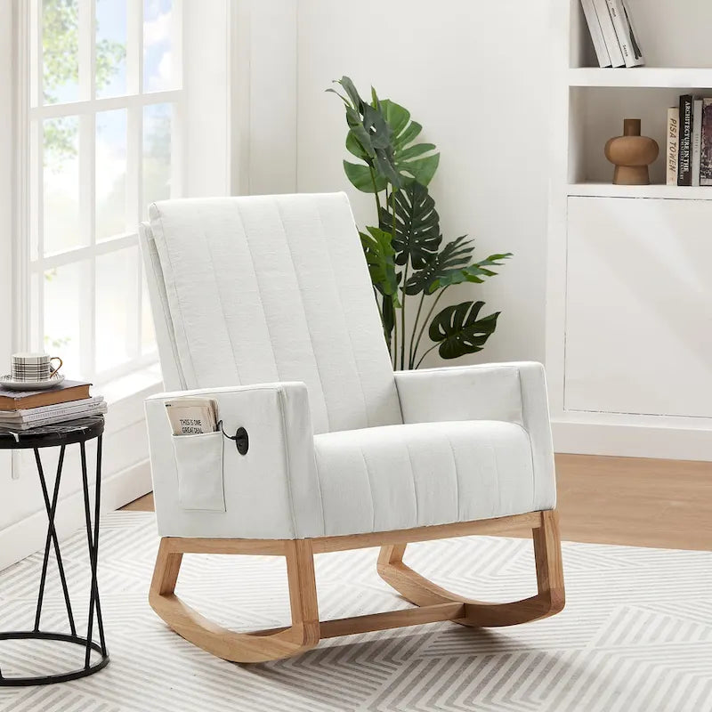 Fauteuil à bascule réglable, fauteuil à bascule de chambre de bébé avec dossier haut et repose-pieds réglables