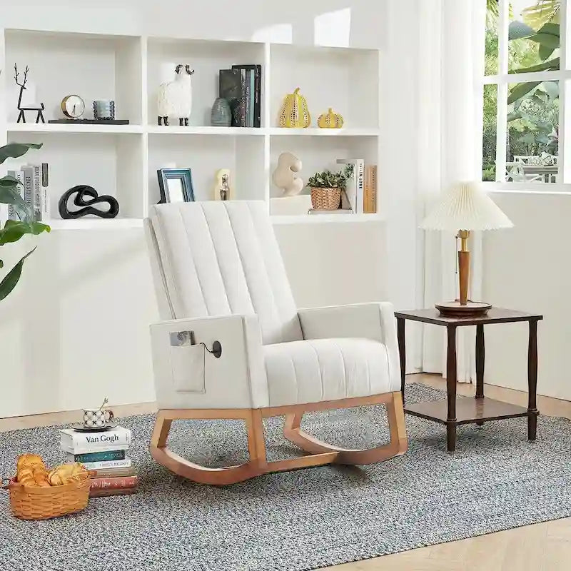 Fauteuil à bascule réglable, fauteuil à bascule de chambre de bébé avec dossier haut et repose-pieds réglables