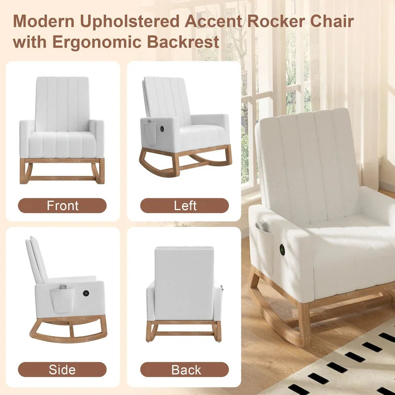 Fauteuil à bascule réglable, fauteuil à bascule de chambre de bébé avec dossier haut et repose-pieds réglables