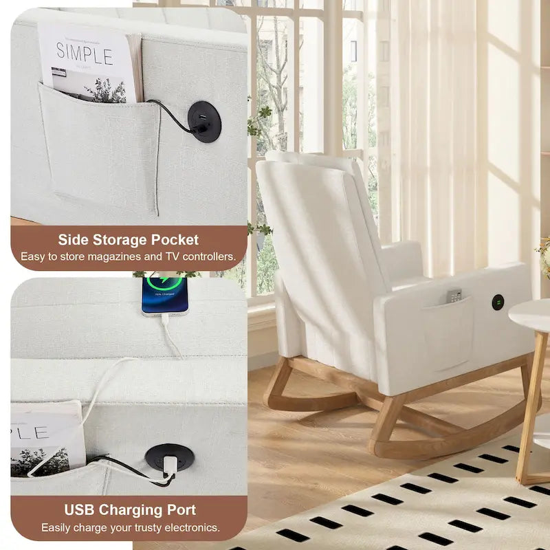 Fauteuil à bascule réglable, fauteuil à bascule de chambre de bébé avec dossier haut et repose-pieds réglables