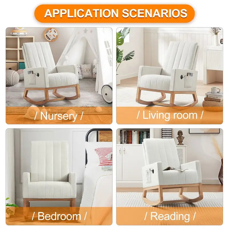 Fauteuil à bascule réglable, fauteuil à bascule de chambre de bébé avec dossier haut et repose-pieds réglables