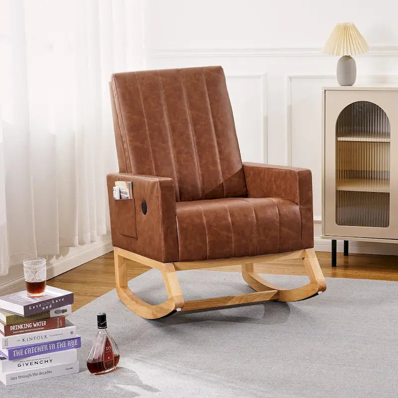 Fauteuil à bascule réglable, fauteuil à bascule de chambre de bébé avec dossier haut et repose-pieds réglables