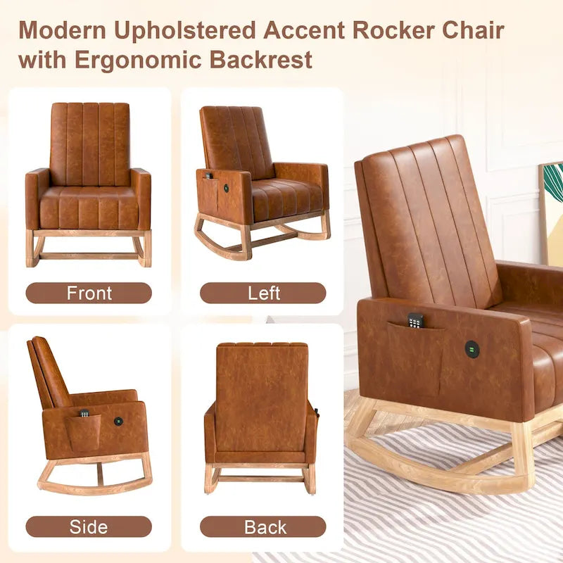 Fauteuil à bascule réglable, fauteuil à bascule de chambre de bébé avec dossier haut et repose-pieds réglables