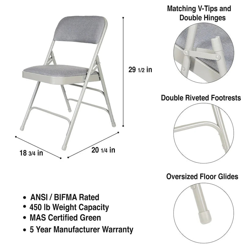 Chaise pliante Triple Renfort en Tissu, Lot de 4