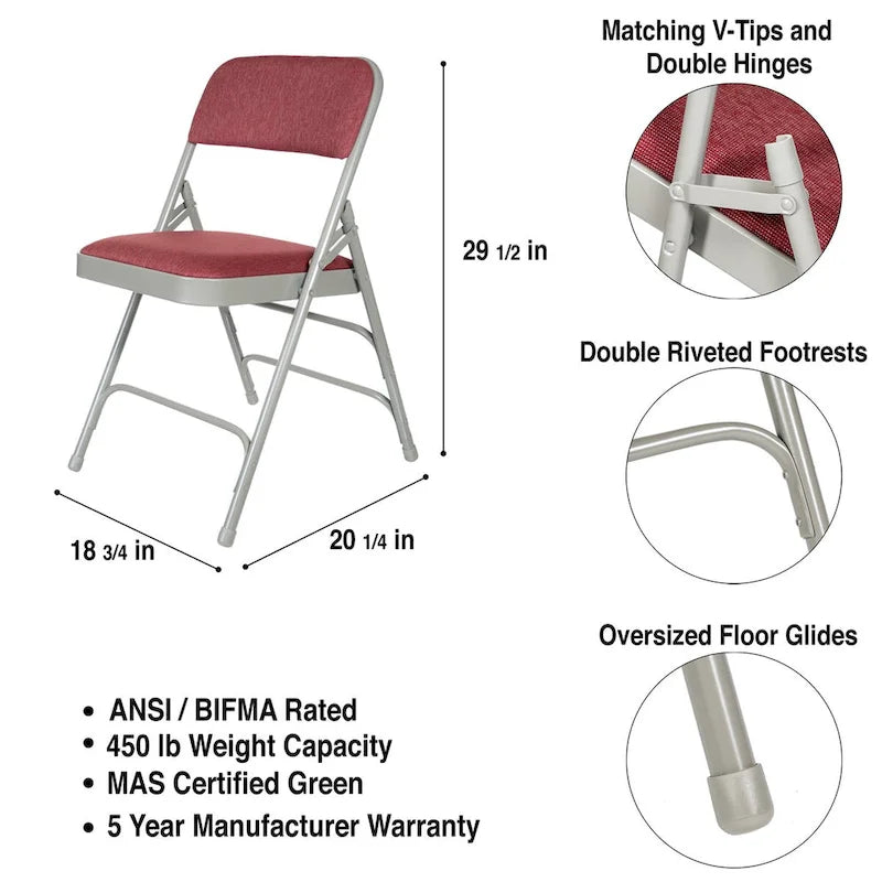 Chaise pliante Triple Renfort en Tissu, Lot de 4