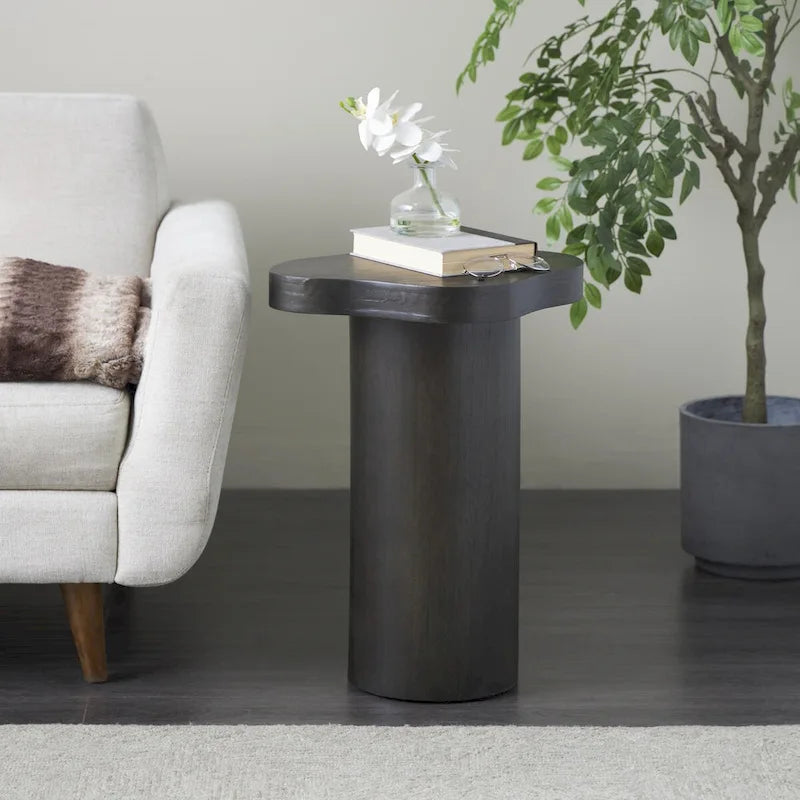 Table d'appoint en bois avec plateau carré arrondi - Noir ou marron -