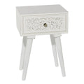 Mango Wood Scroll Intricately Carved Single Drawer Side End Accent Table - White - 