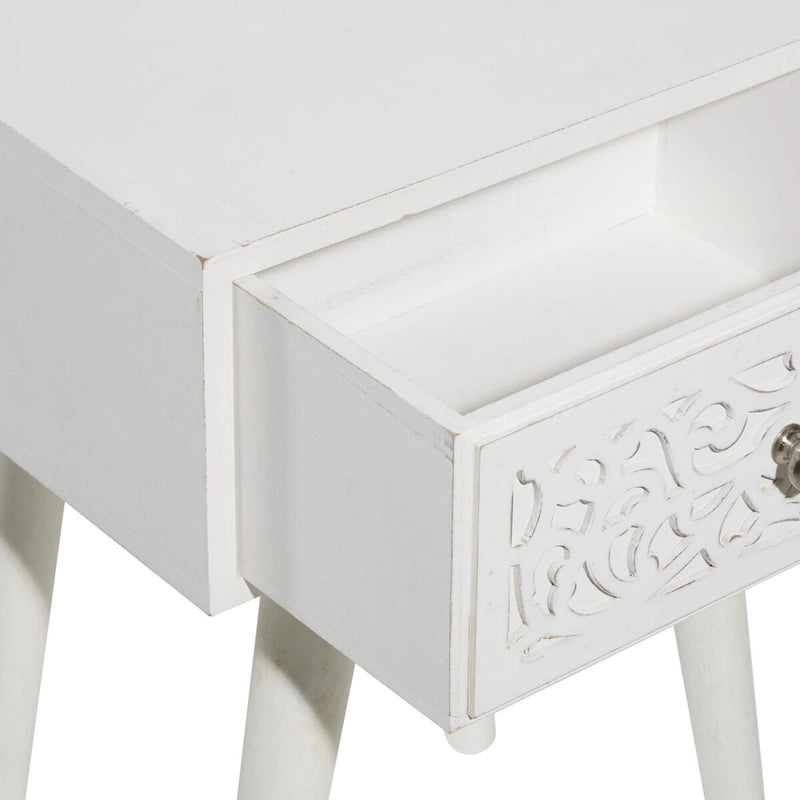 Table d'appoint/bout de canapé/d'appoint en bois de manguier avec rouleau finement sculpté, un tiroir - Blanche -