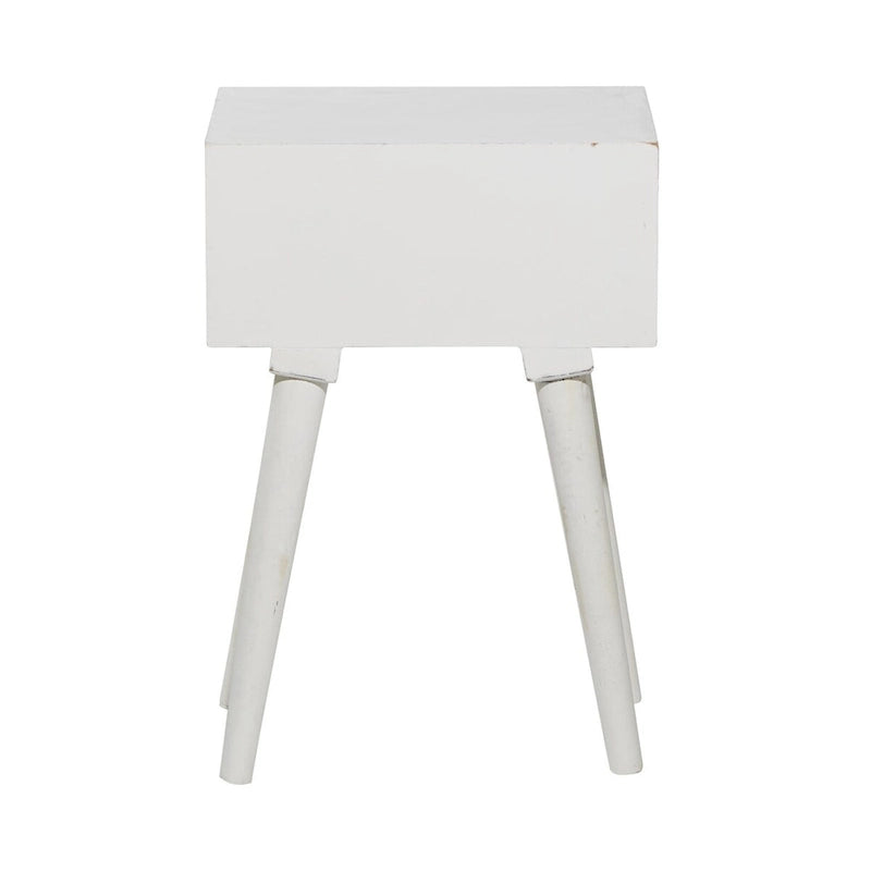 Table d'appoint/bout de canapé/d'appoint en bois de manguier avec rouleau finement sculpté, un tiroir - Blanche -